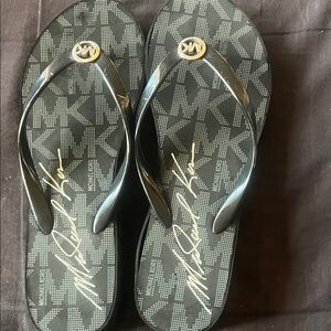 Michael Kors Black and Gray Flip Flops
